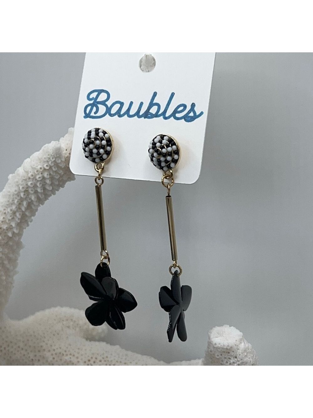 Baubles Gold and Black Floral Dangle Earrings